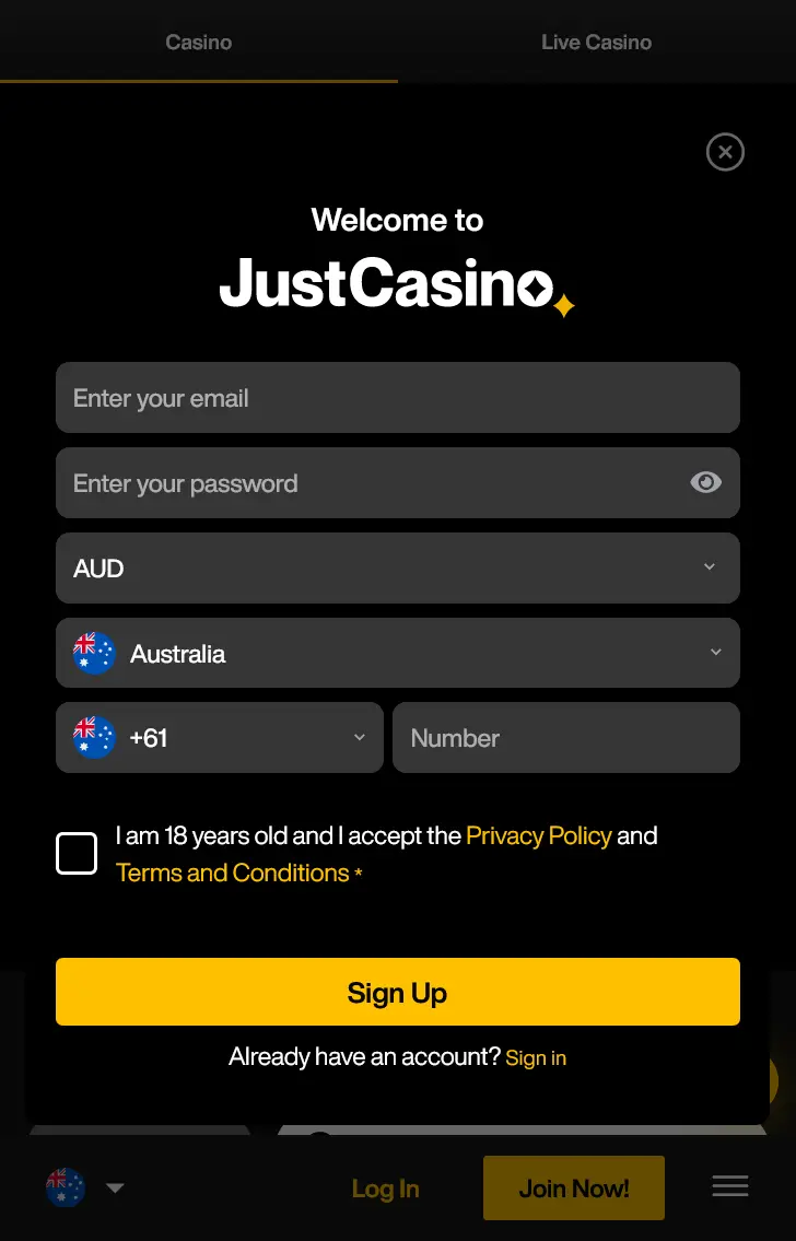 just casino login